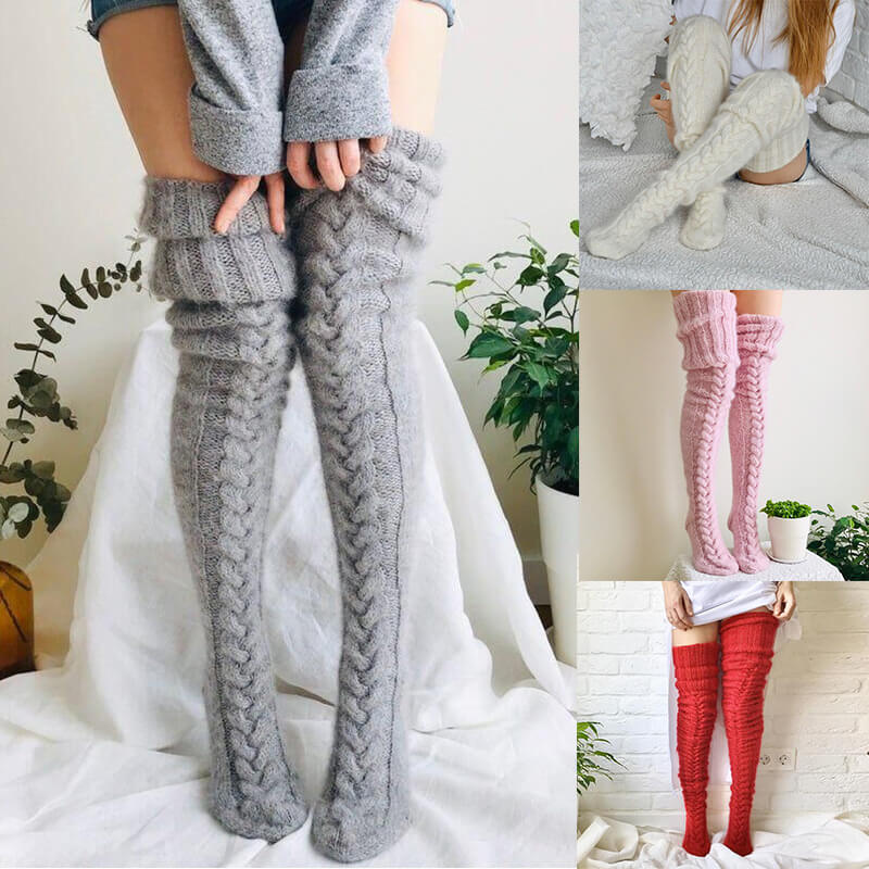 Soft Warm Over Knee Extra Long Knitted Socks Fuzzy Socks for Women